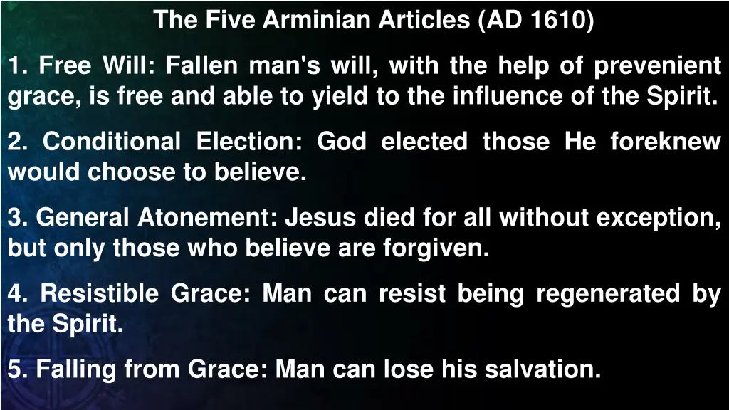 the five arminian articles ad 1610