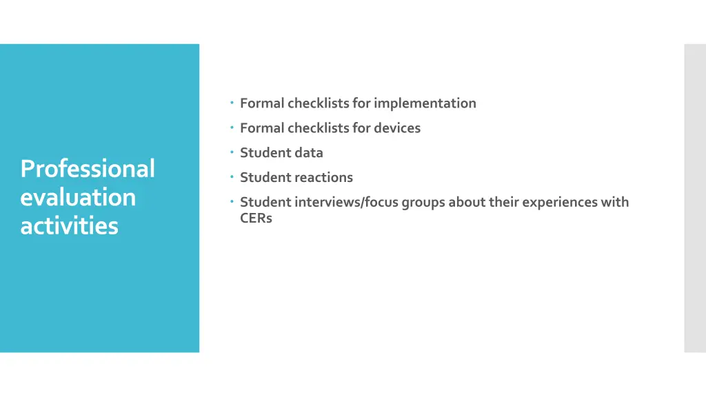 formal checklists for implementation