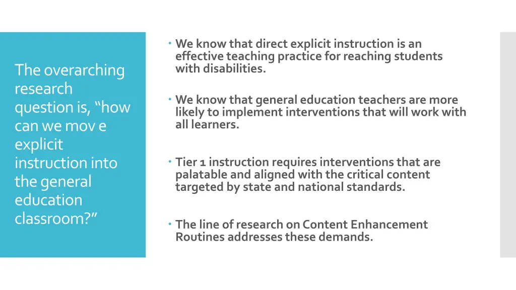 we know that direct explicit instruction