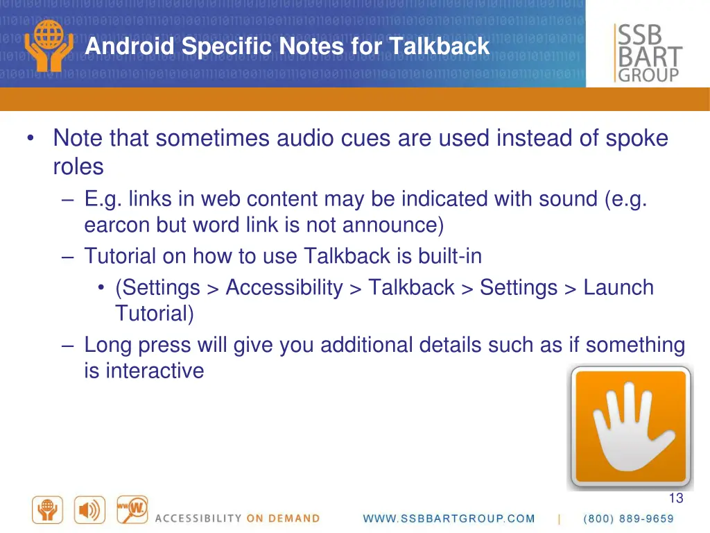android specific notes for talkback
