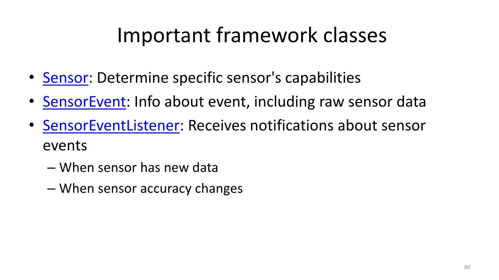 important framework classes