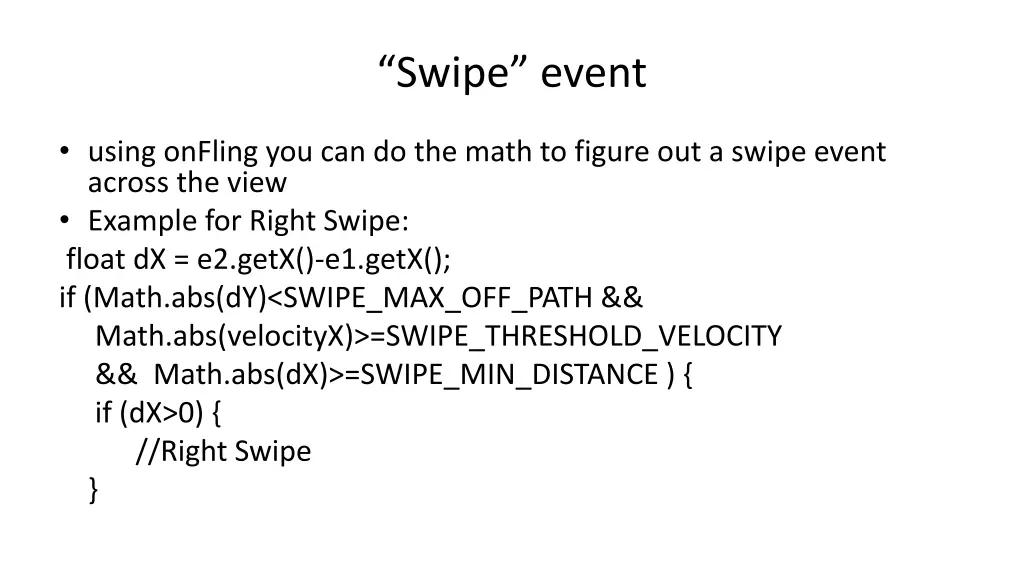 swipe event