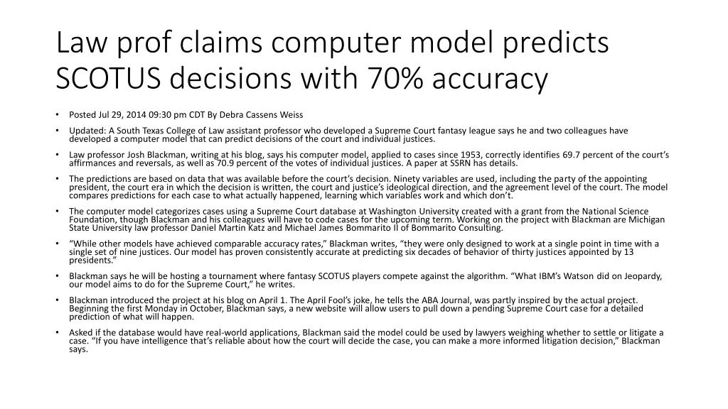 law prof claims computer model predicts scotus