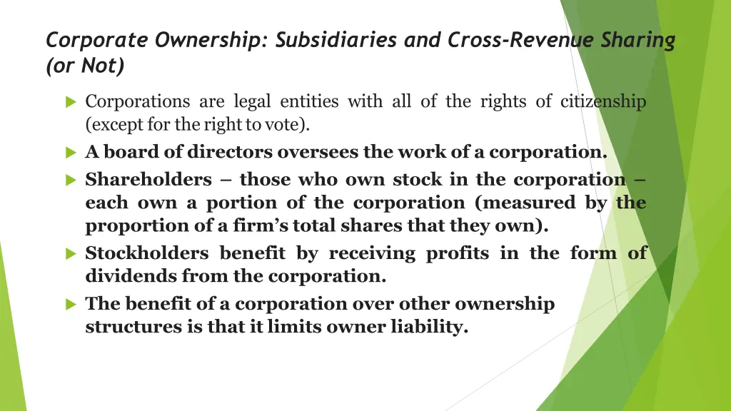 corporate ownership subsidiaries and cross