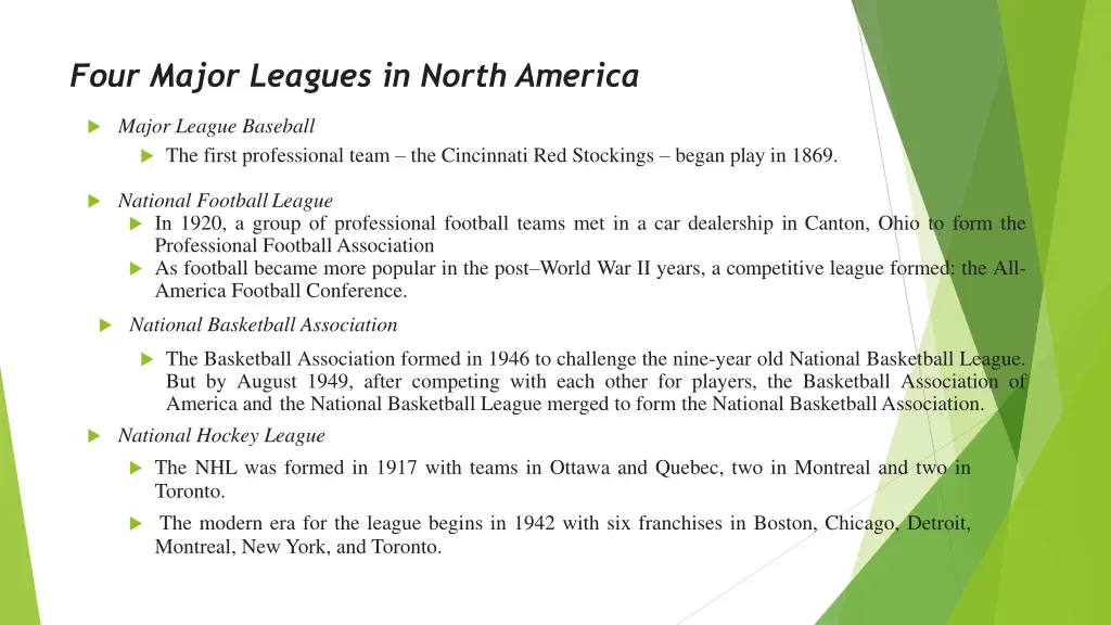 four major leagues in north america