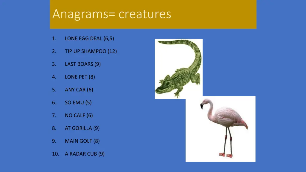 anagrams creatures