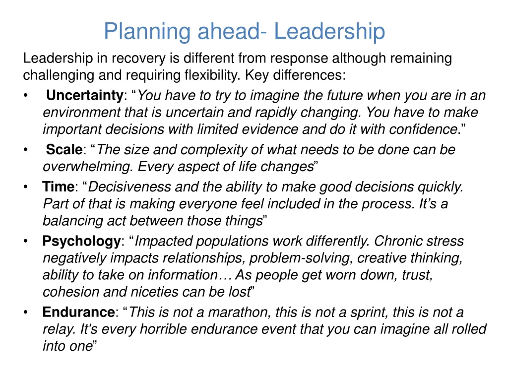planning ahead leadership leadership in recovery