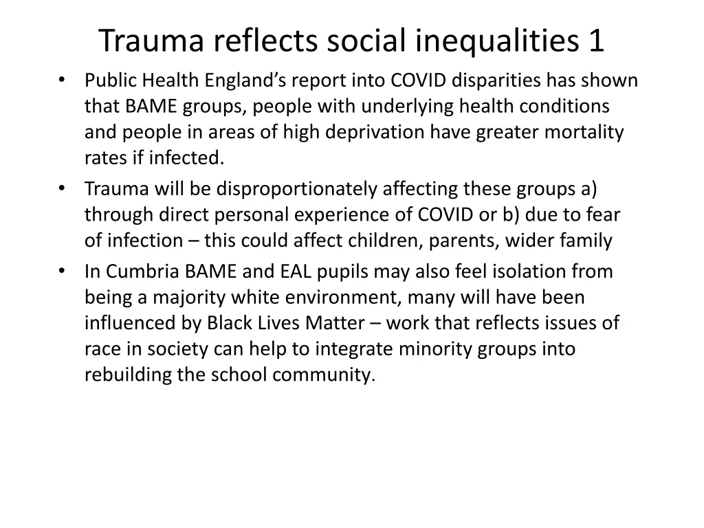 trauma reflects social inequalities 1 public