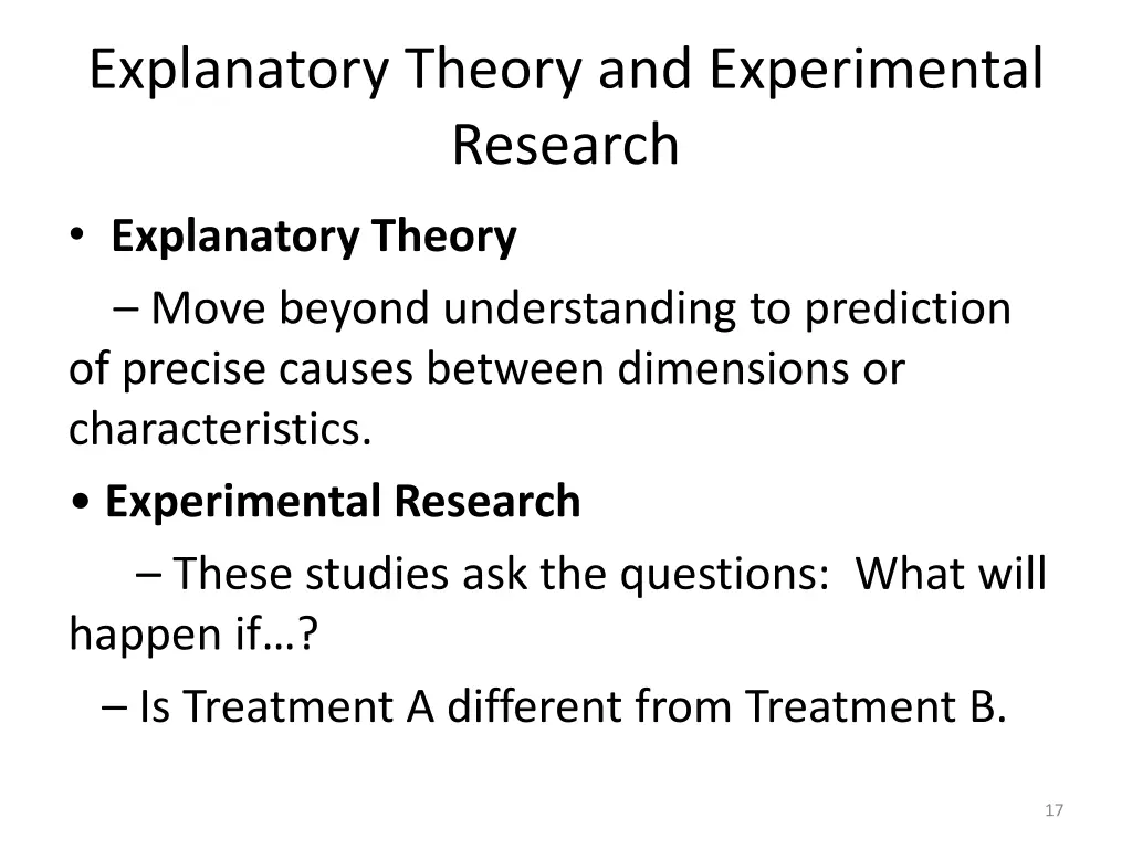explanatory theory and experimental research