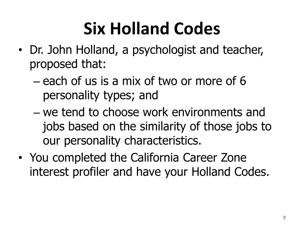 six holland codes dr john holland a psychologist