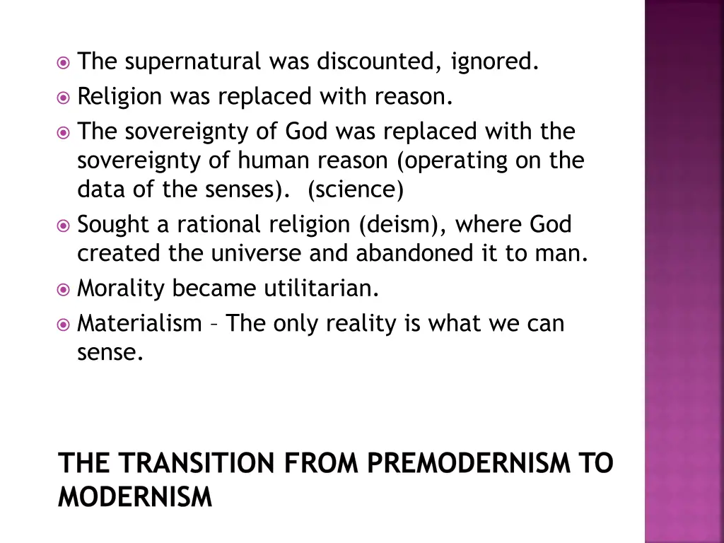 the supernatural was discounted ignored religion