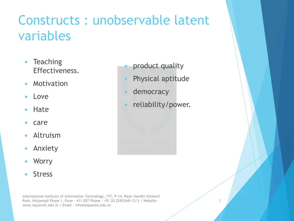 constructs unobservable latent variables