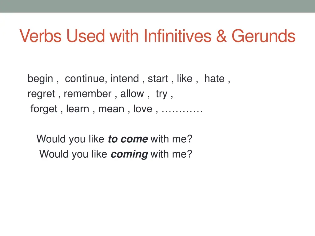 verbs used with infinitives gerunds 1