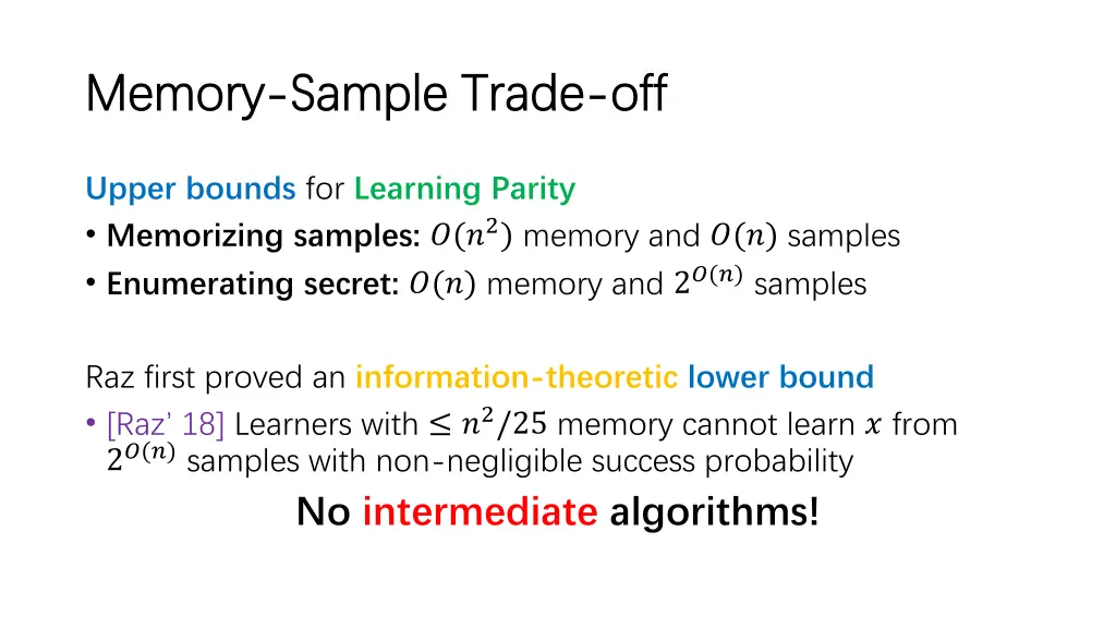 memory memory sample trade sample trade off