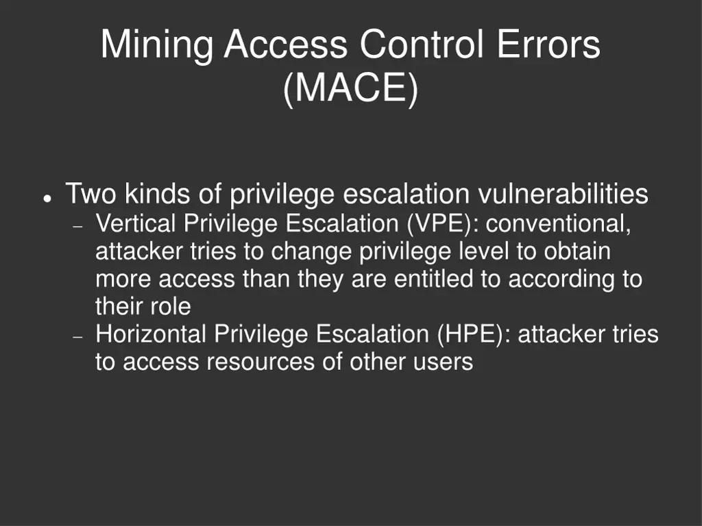mining access control errors mace 1