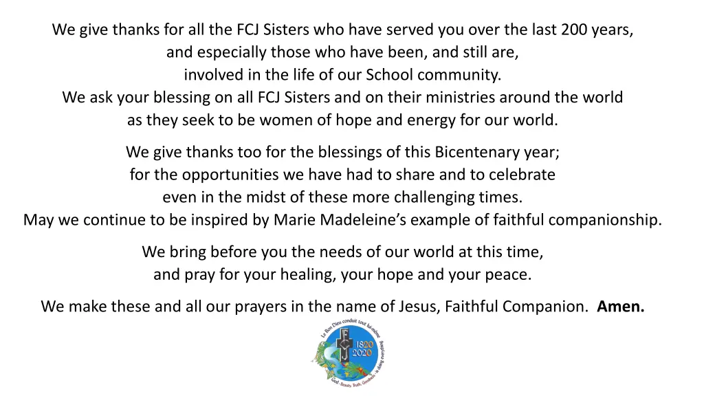 we give thanks for all the fcj sisters who have
