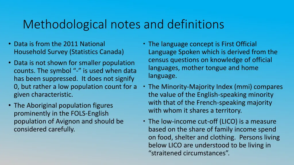 methodological notes and definitions
