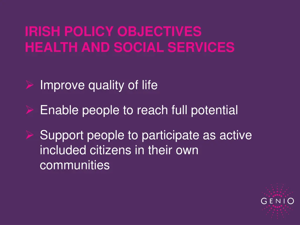 irish policy objectives health and social services