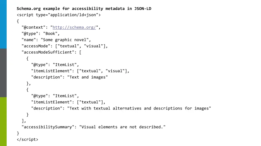 schema org example for accessibility metadata