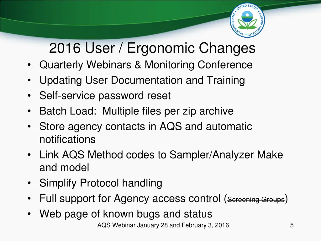 2016 user ergonomic changes quarterly webinars
