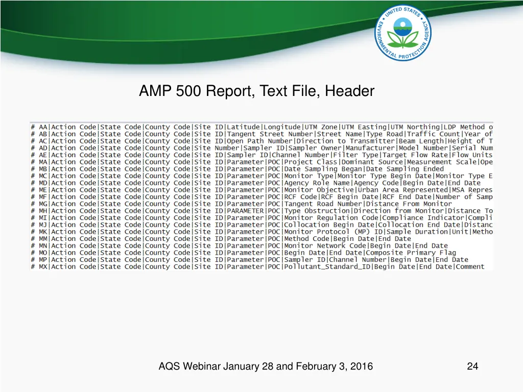 amp 500 report text file header