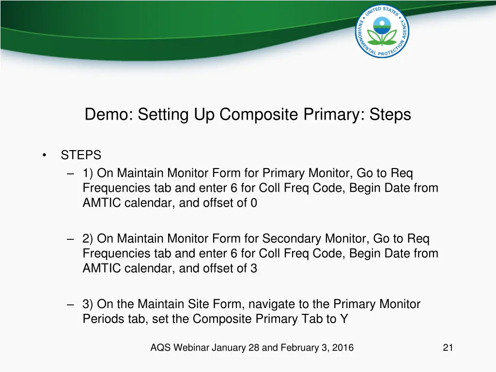 demo setting up composite primary steps