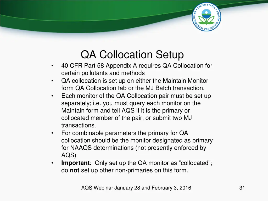 qa collocation setup 40 cfr part 58 appendix
