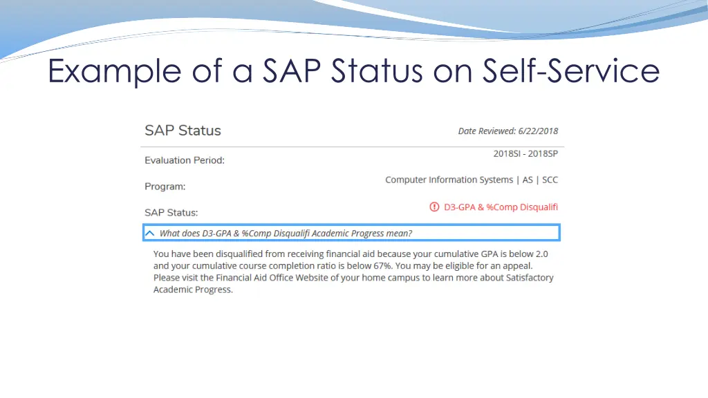 example of a sap status on self service
