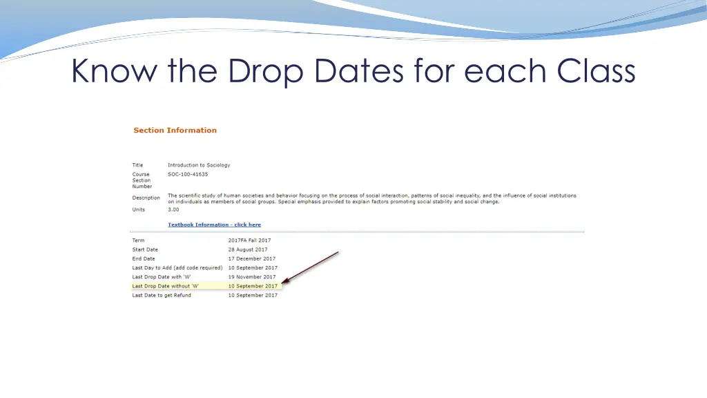know the drop dates for each class