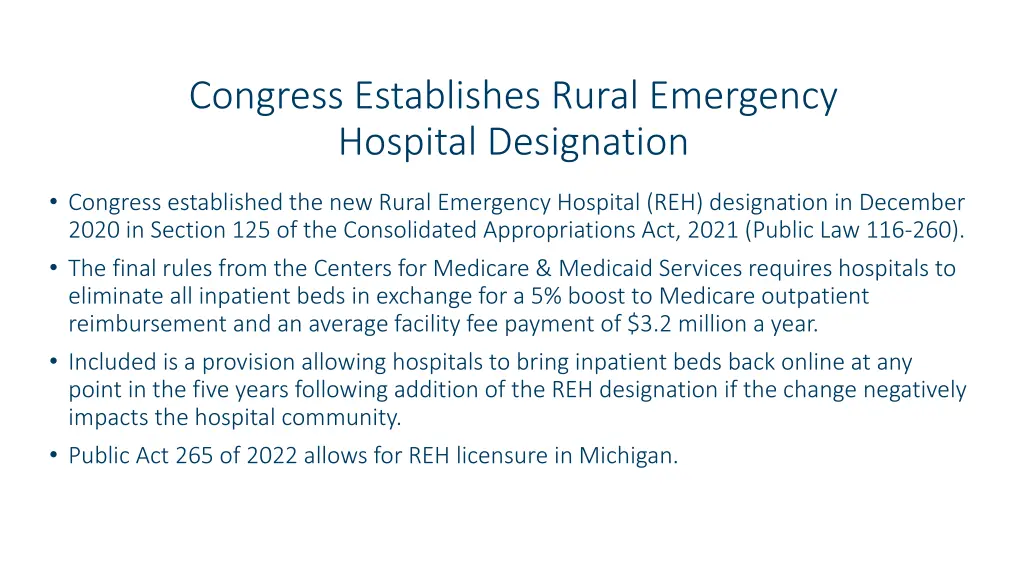 congress establishes rural emergency hospital