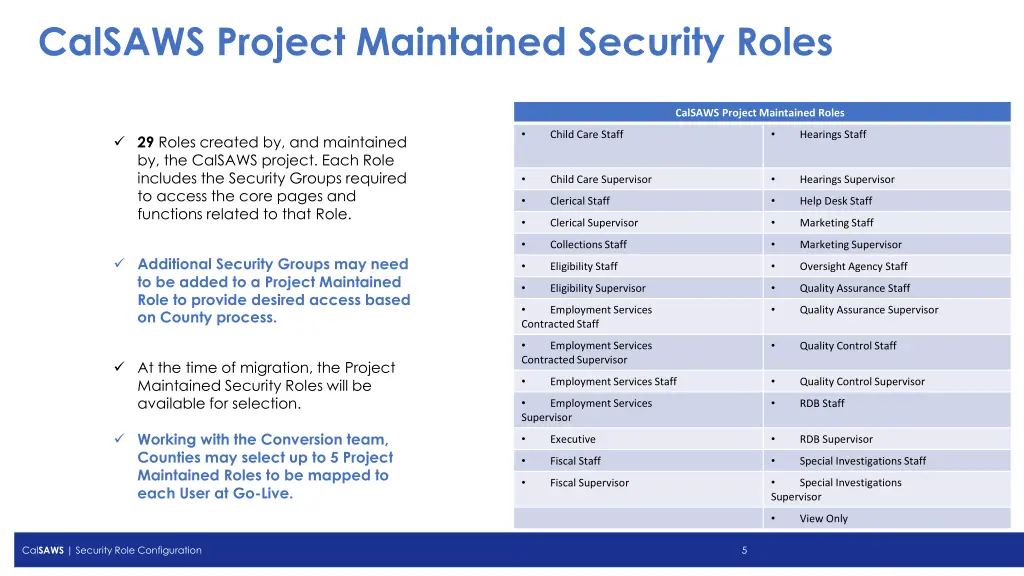 calsaws project maintained security roles