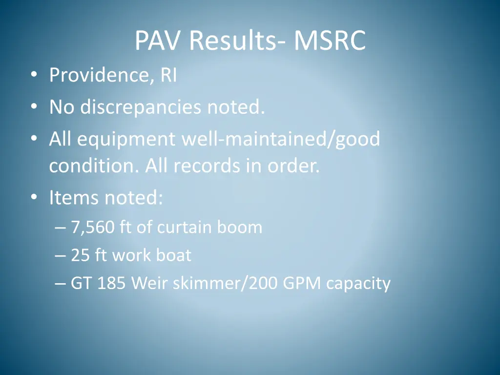 pav results msrc providence ri no discrepancies