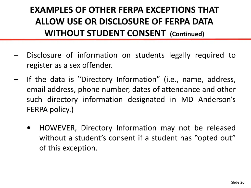 examples of other ferpa exceptions that allow 2