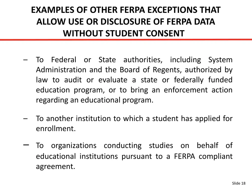examples of other ferpa exceptions that allow