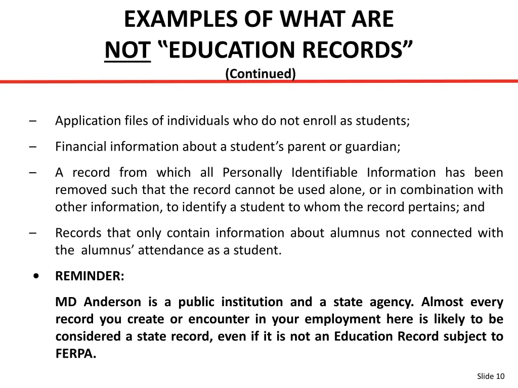examples of what are not education records 1