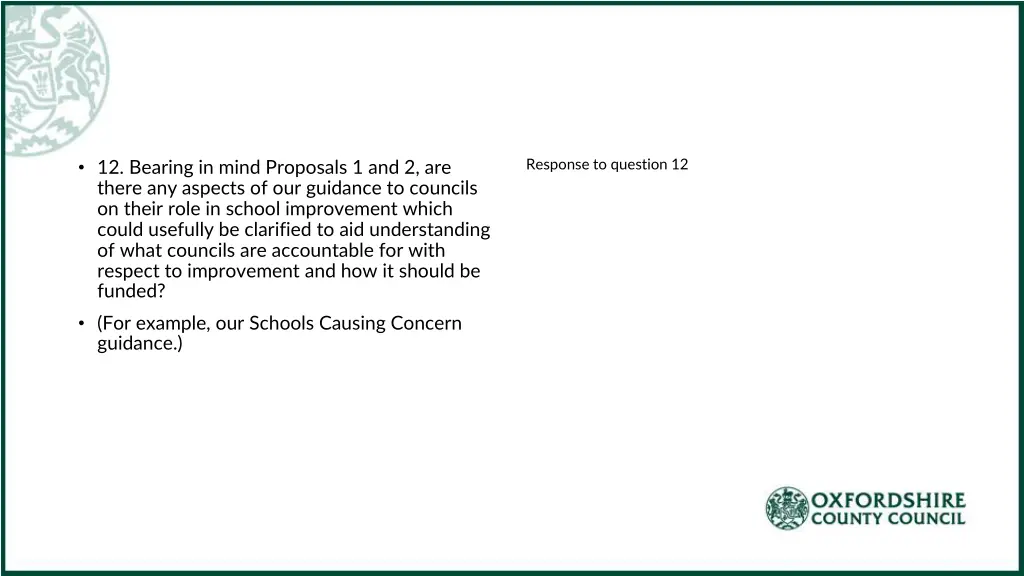 response to question 12