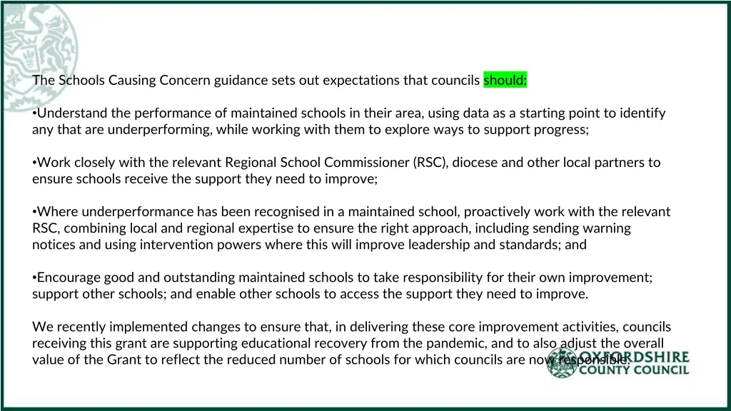 the schools causing concern guidance sets