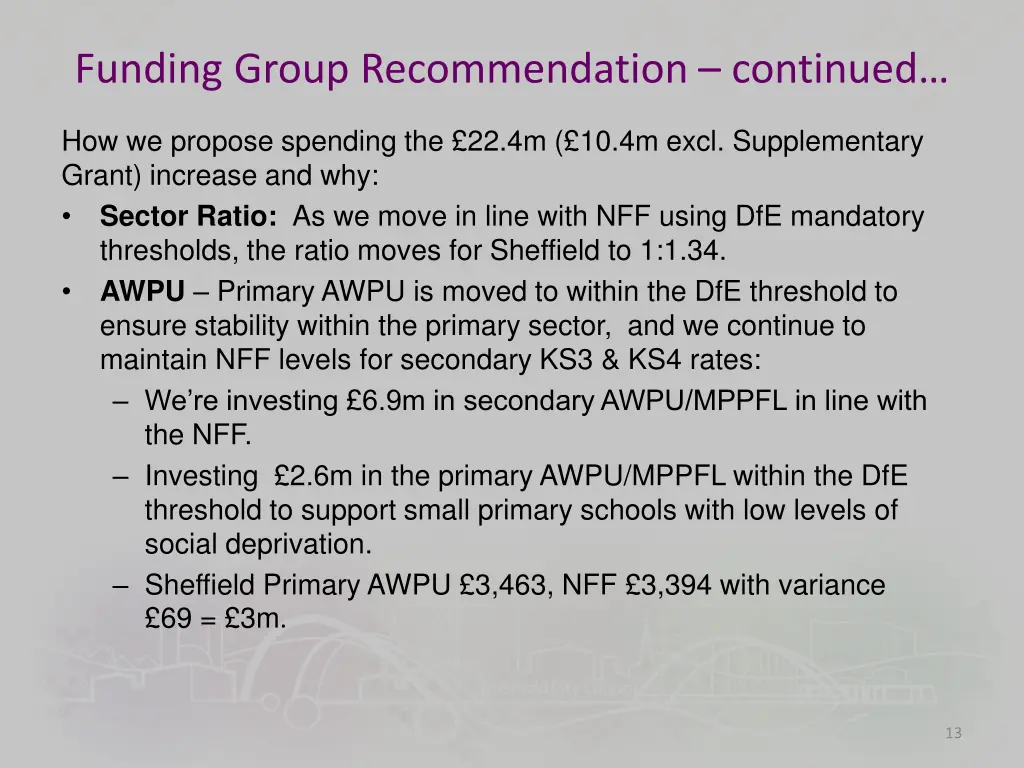 funding group recommendation continued