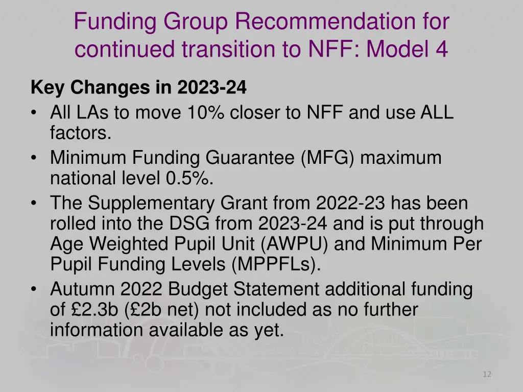 funding group recommendation for continued