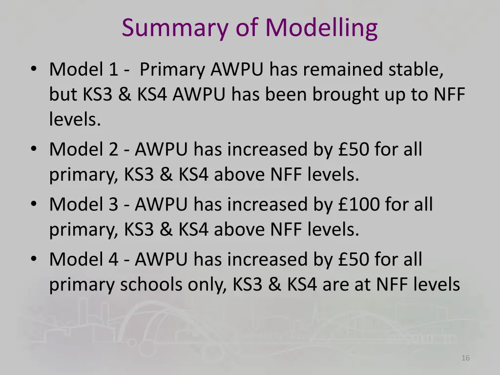 summary of modelling
