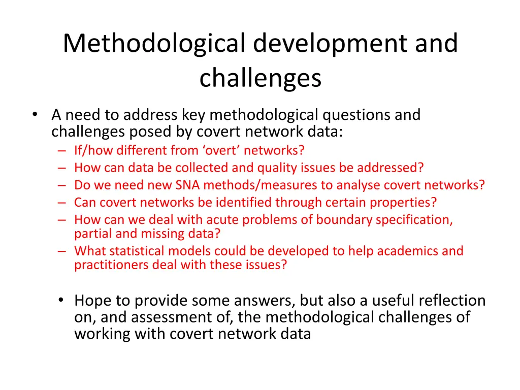methodological development and challenges