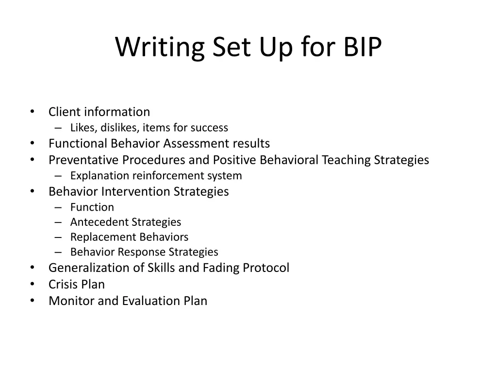 writing set up for bip