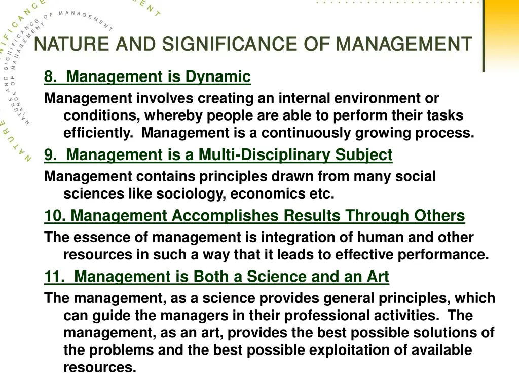 8 management is dynamic management involves