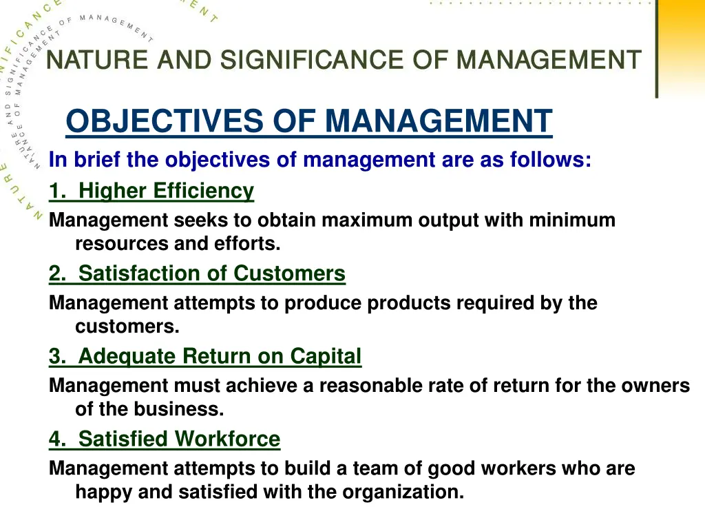 objectives of management in brief the objectives