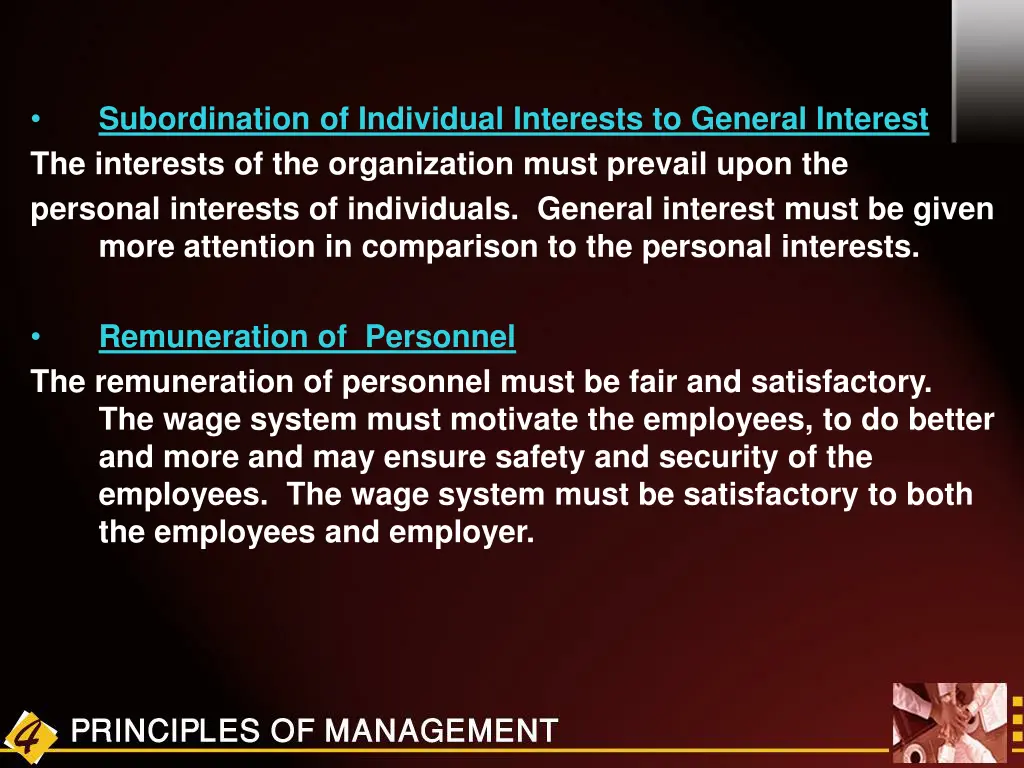 subordination of individual interests to general