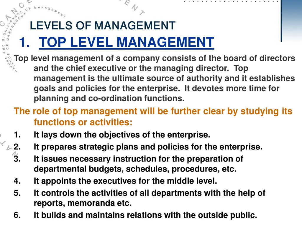 1 top level management top level management