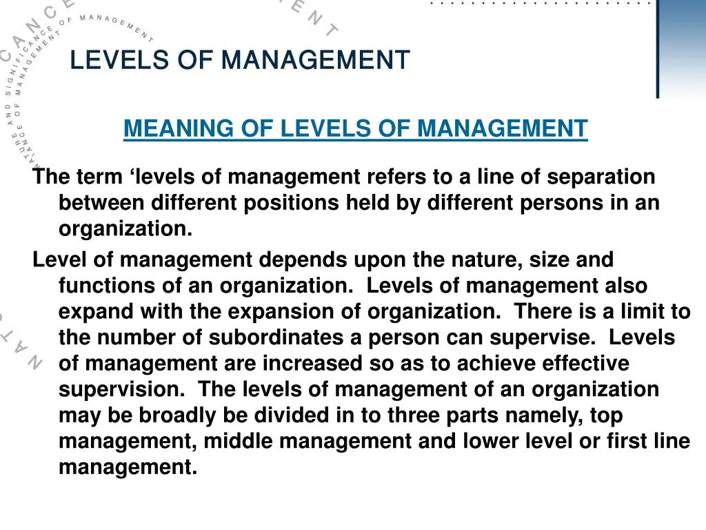 meaning of levels of management