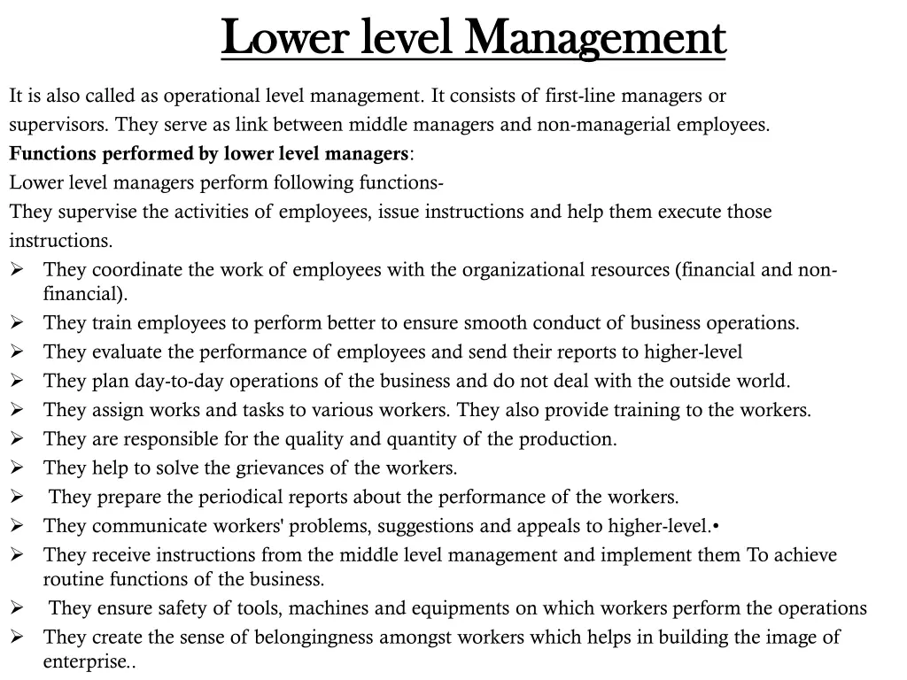 lower level management lower level management