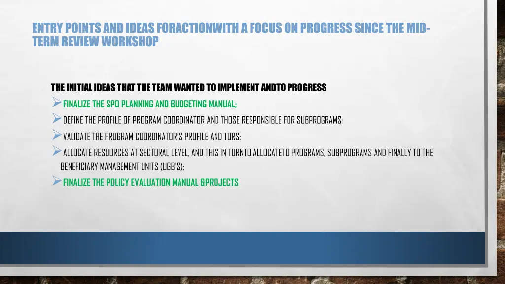 entry points and ideas foractionwith a focus