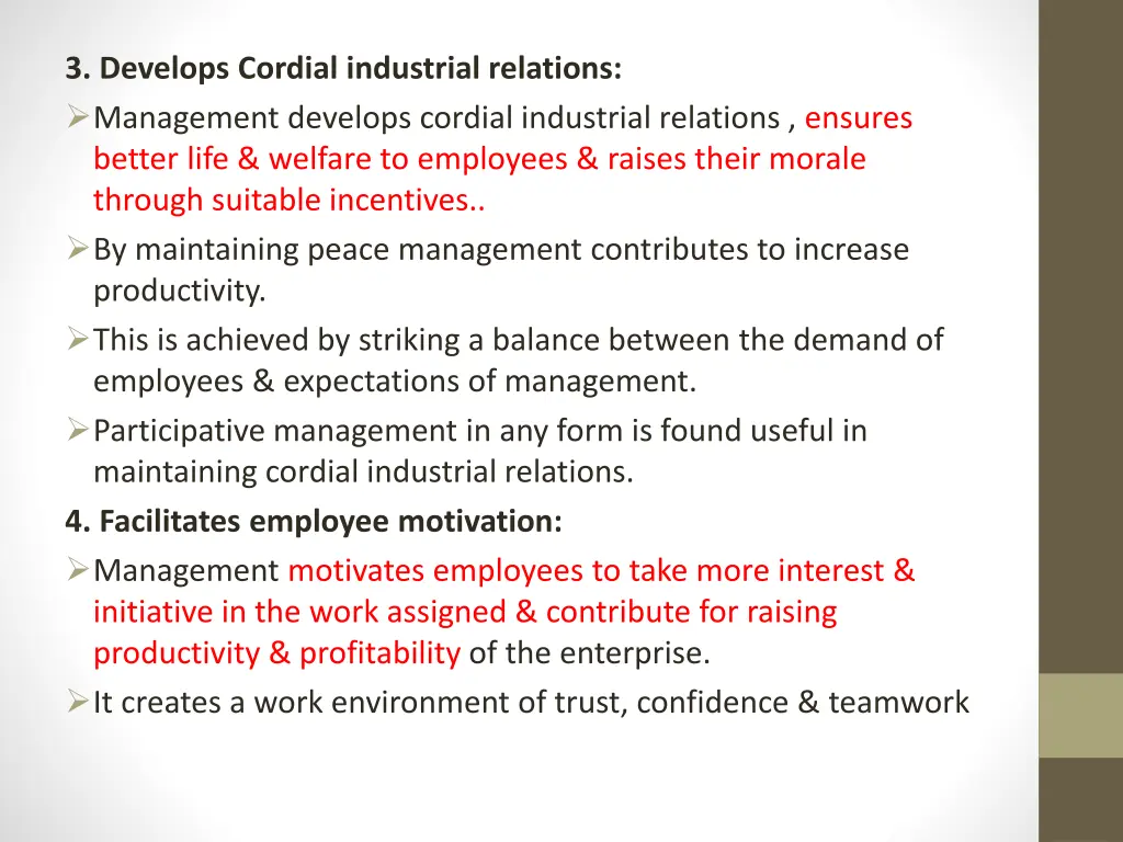 3 develops cordial industrial relations